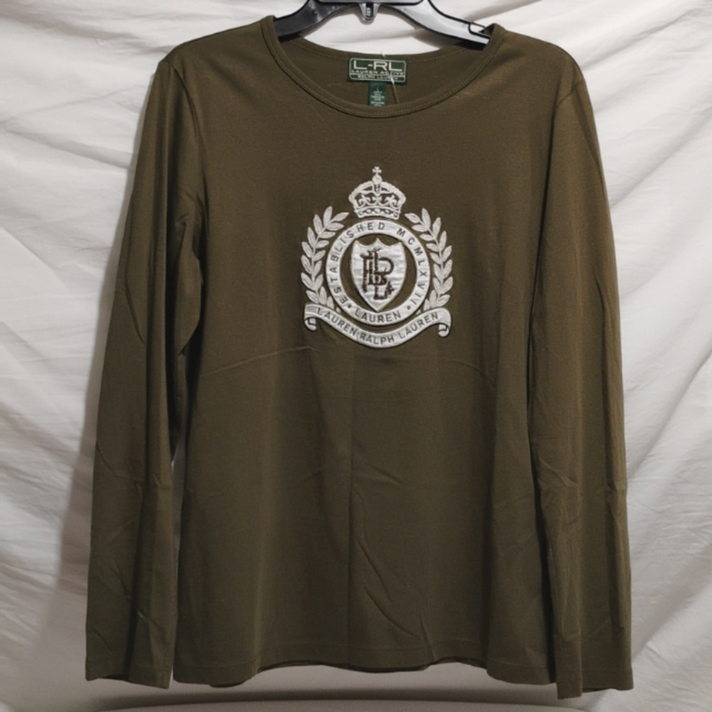 (D-2) NWOT Lauren Ralph Lauren Beaded Crest Logo Beautiful Shirt Sz.L